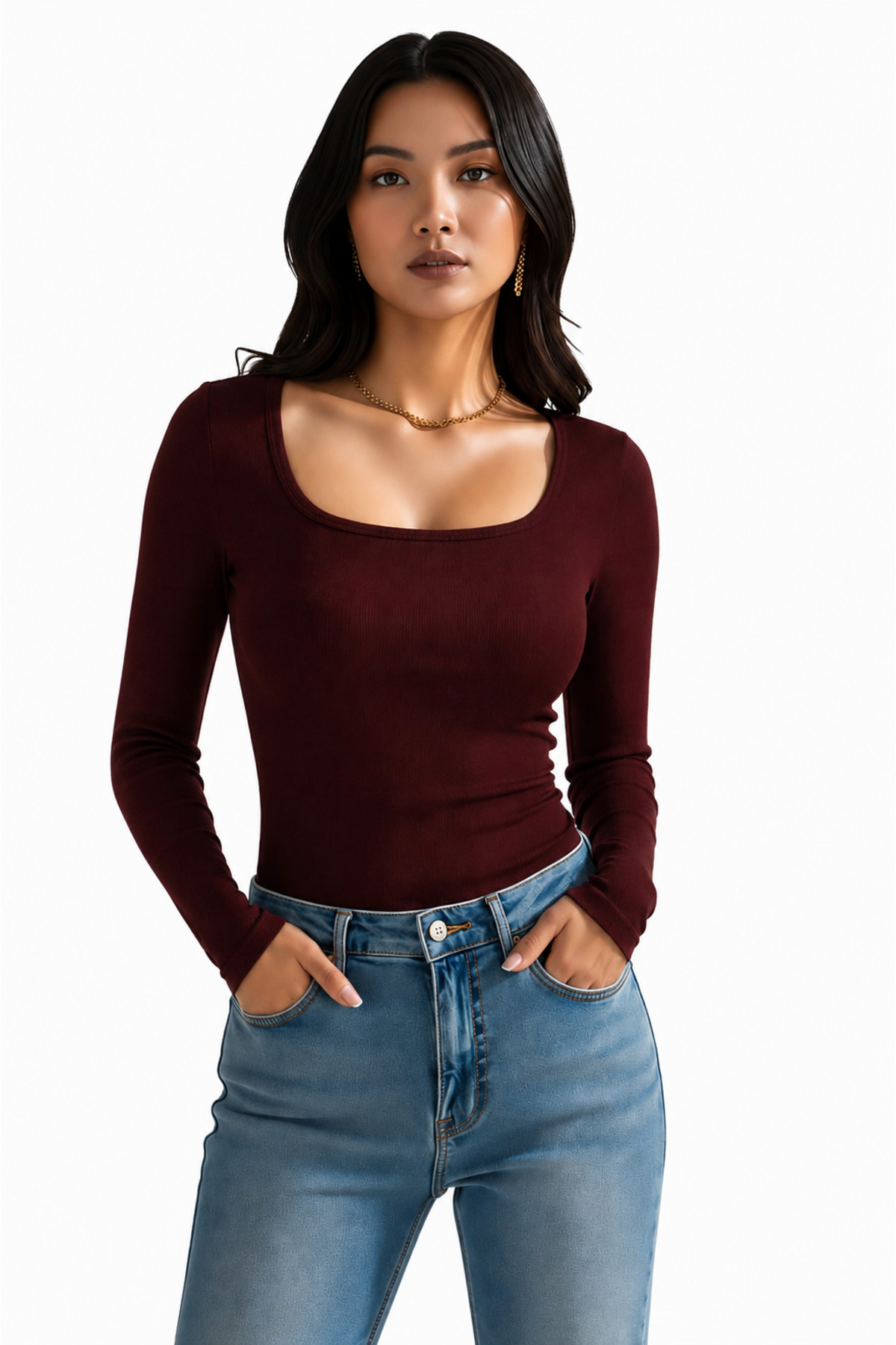 RİEMA 3'lü Set U Yaka Uzun Kollu Fitilli Pamuk Bluz T-shirt görsel 2