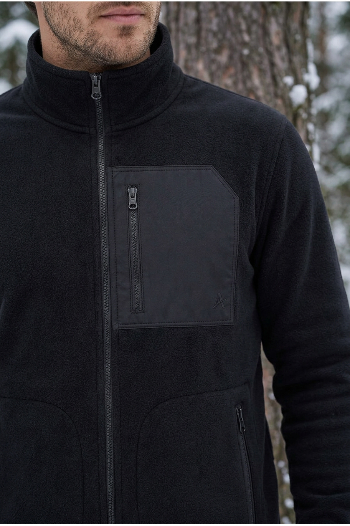 Erkek Siyah Polar Ceket Fermuarlı Dik Yaka Kışlık Kalın Polar Sweatshirt Outdoor — مشکی E0500 — تصویر 2 از 6