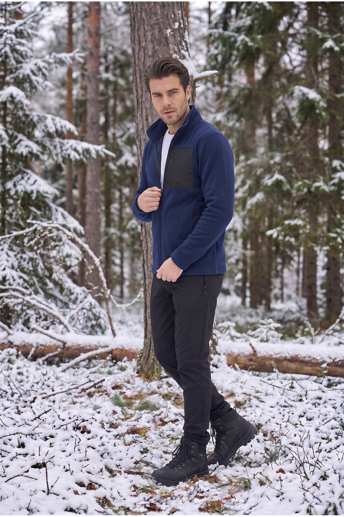 ASHEY Erkek Lacivert Polar Ceket Fermuarlı Dik Yaka Kışlık Kalın Polar Sweatshirt Outdoor görsel 6