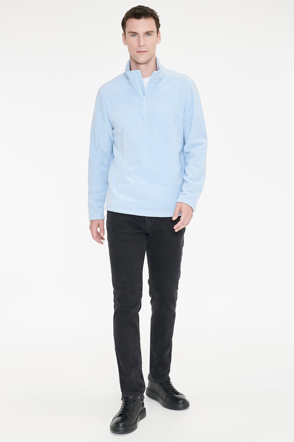 AC&Co / Altınyıldız Classics Erkek Mavi Anti-Pilling Tüylenme Yapmayan Standart Fit Dik Yaka Polar Sweatshirt görsel 2