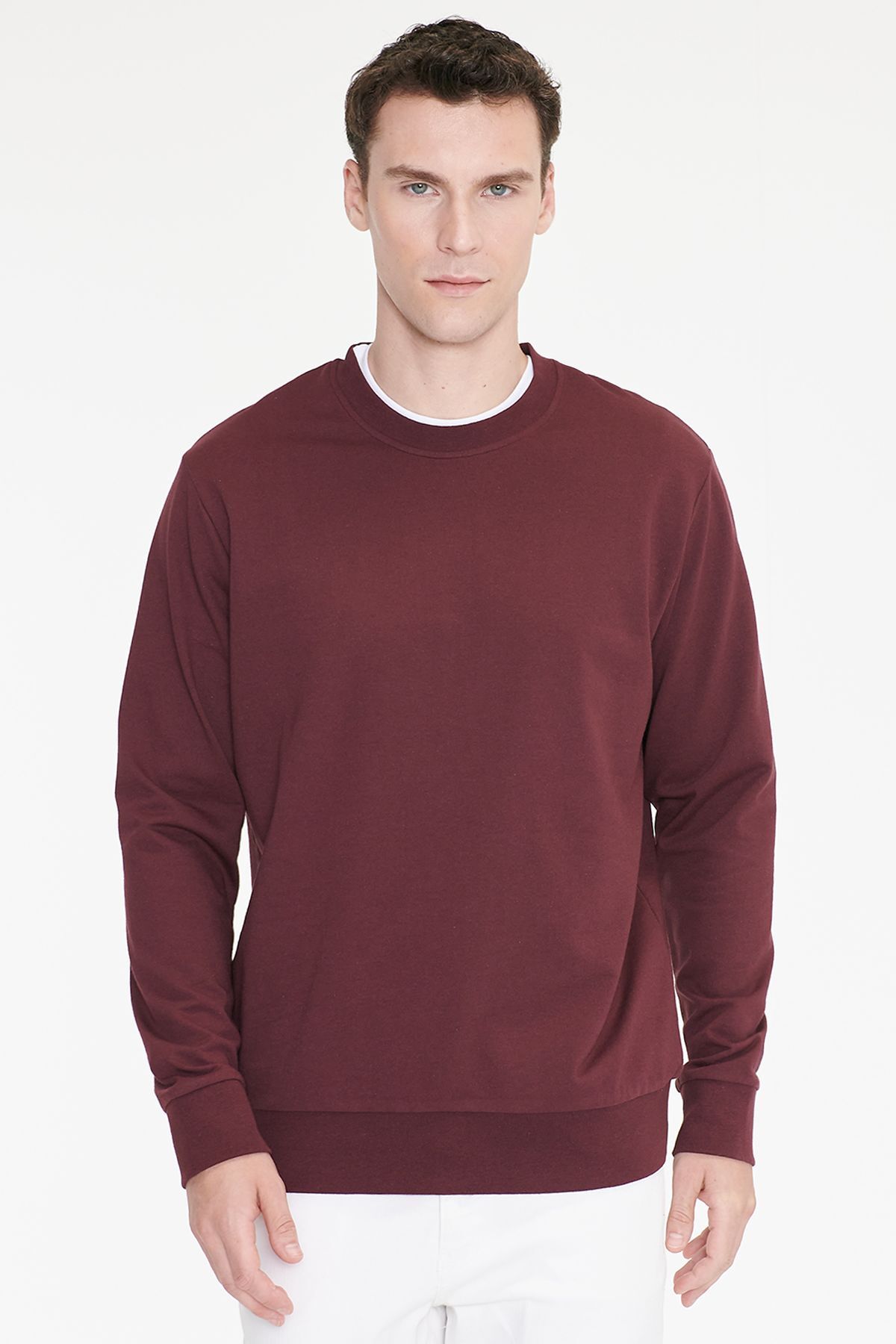 AC&Co / Altınyıldız Classics Erkek Bordo Pamuklu Standart Fit Normal Kesim 2 İplik Bisiklet Yaka Sweatshirt görsel 3