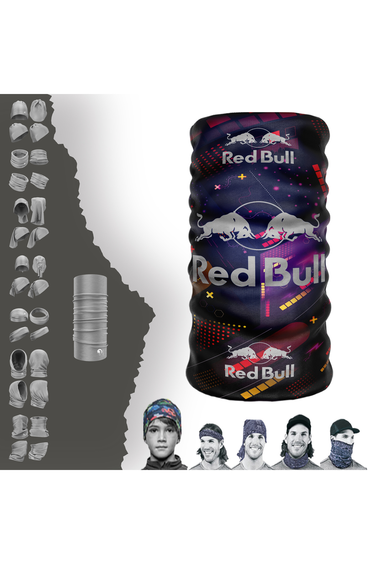 e-Taktik Redbull Desenli Boyunluk Dikişsiz Tüp Maske Buff Baf Saç bandı UV+50 Yansıtıcı 4 Mevsim Yarı Termal Üründür