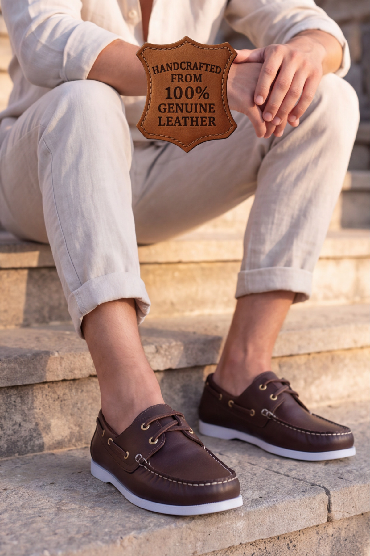 Liarca Marin Boat Shoe, %100 Hakiki Deri Kahverengi Kauçuk Sararmaz Taban Erkek Boat Shoe Mokasen Laofer C görsel 2