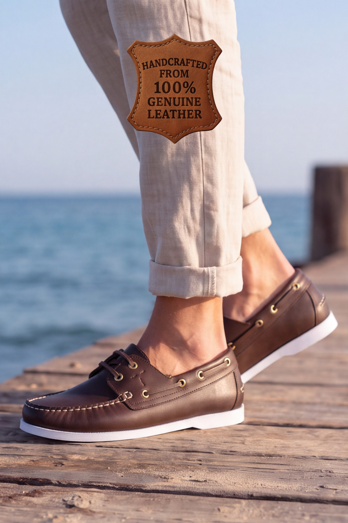 Liarca Marin Boat Shoe, %100 Hakiki Deri Kahverengi Kauçuk Sararmaz Taban Erkek Boat Shoe Mokasen Laofer C