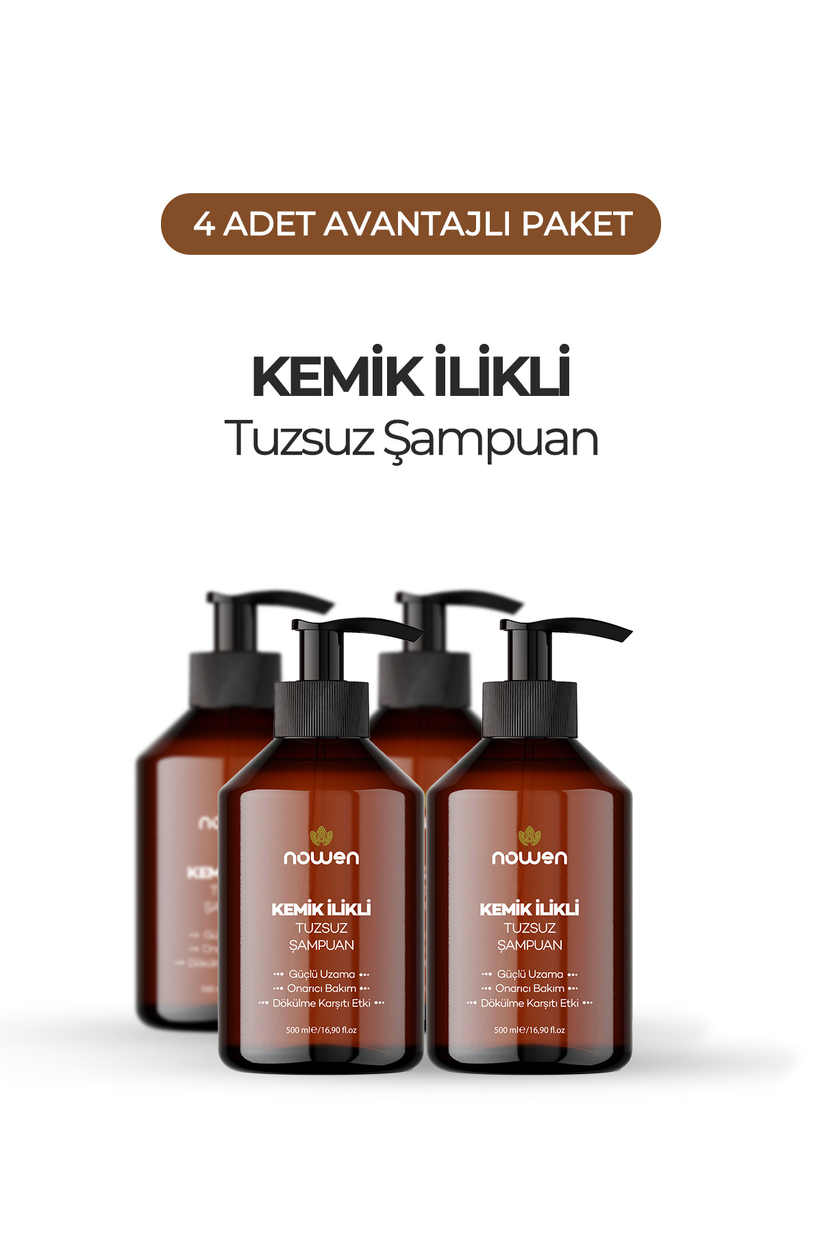 Nowen 4'lu Kemik İlikli Tuzsuz Saç Şampuanı — 4lü