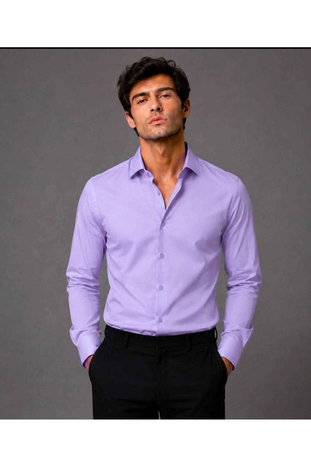 Erkek Premium Pamuk Saten Slim Fit Lila Gömlek | Modern ve Şık Tasarım — بنفش fkrws23