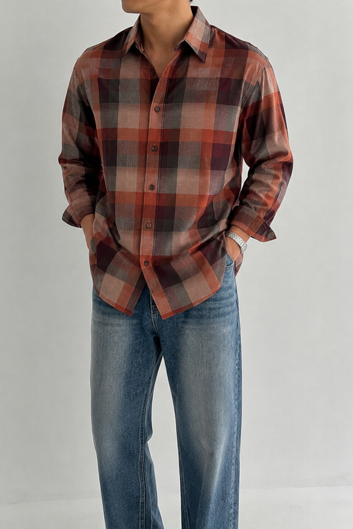 COOL TARZ Erkek Ekose Desenli Oxford Regular Fit Uzun Kollu Gömlek — رنگارنگ EKOSOX026