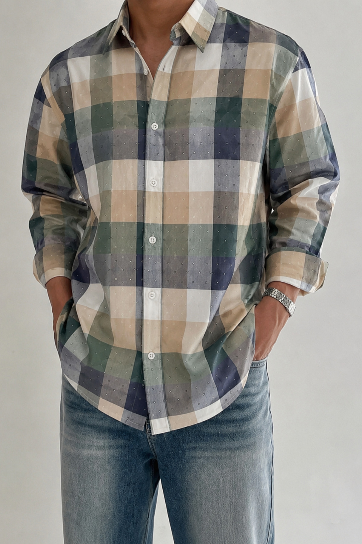 COOL TARZ Erkek Ekose Desenli Oxford Regular Fit Uzun Kollu Gömlek — رنگارنگ EKOSOX026