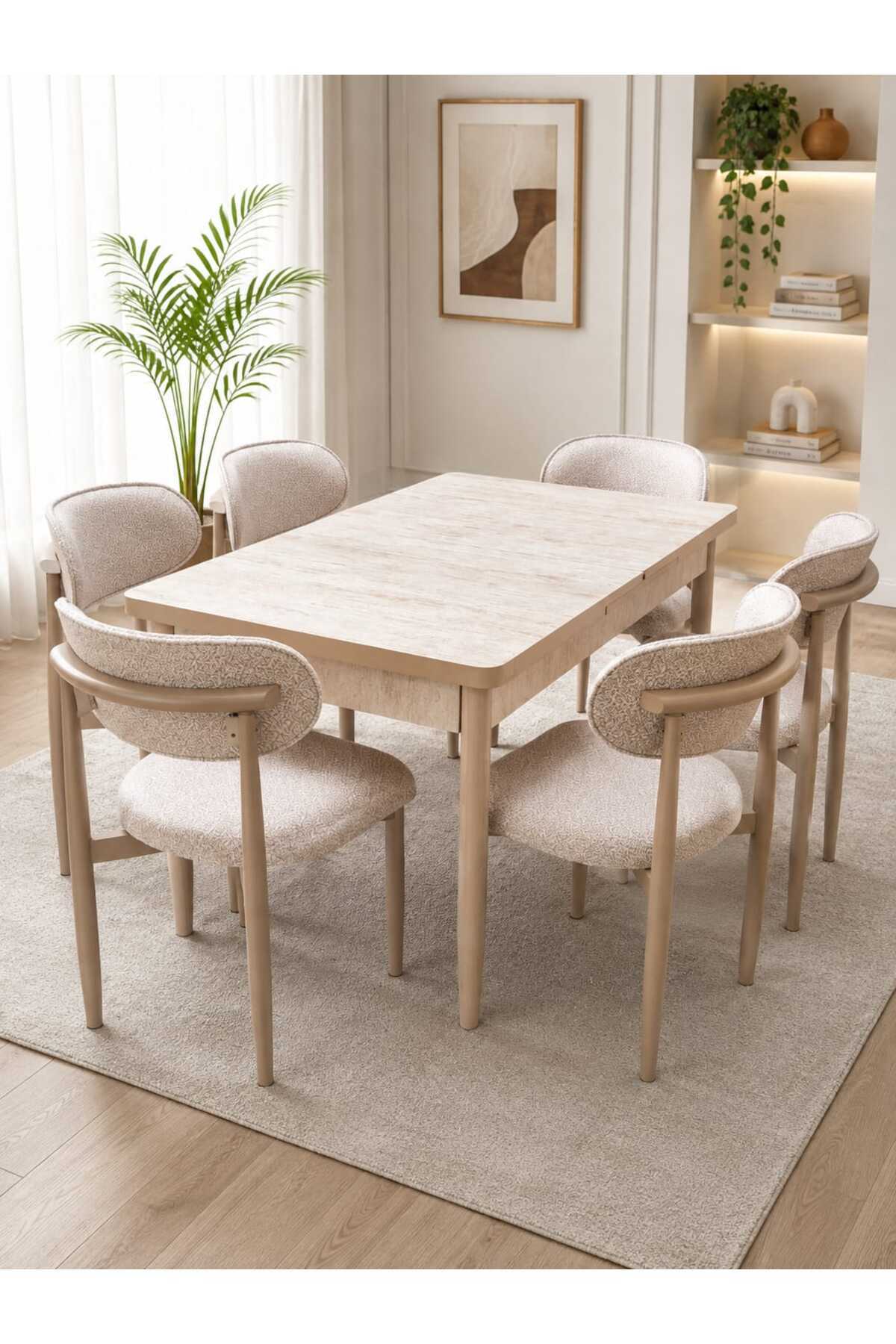 Hardalım Consept Traverten açılır kapanır modern 6-8 kişilik yemek masası takımı