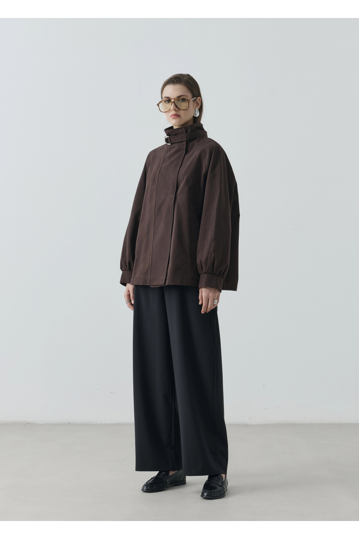 MODA AKSA 7757 WİA KŞKLI DİK YAKA TRENÇ KAHVE