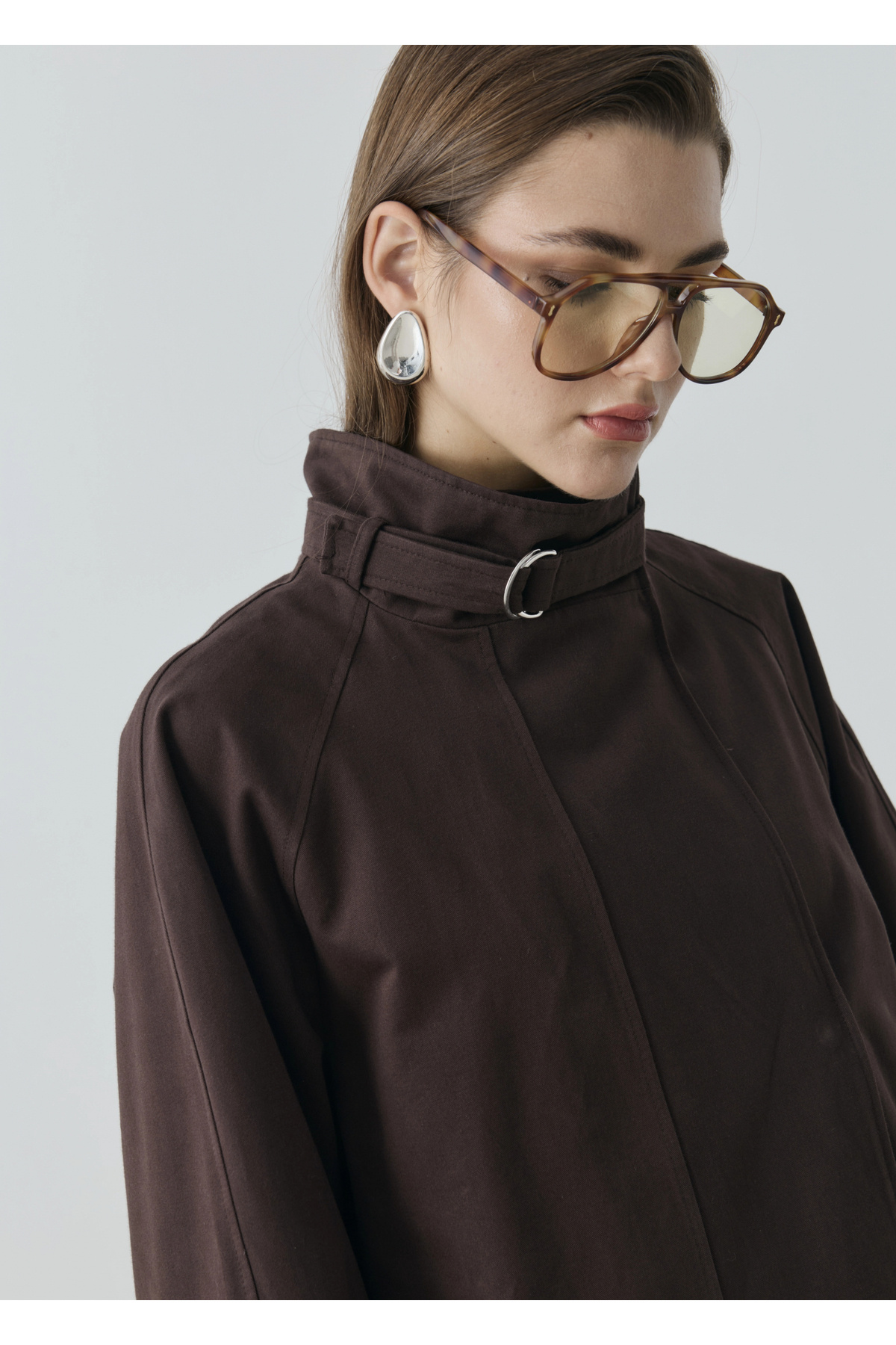 MODA AKSA 7757 WİA KŞKLI DİK YAKA TRENÇ KAHVE görsel 3