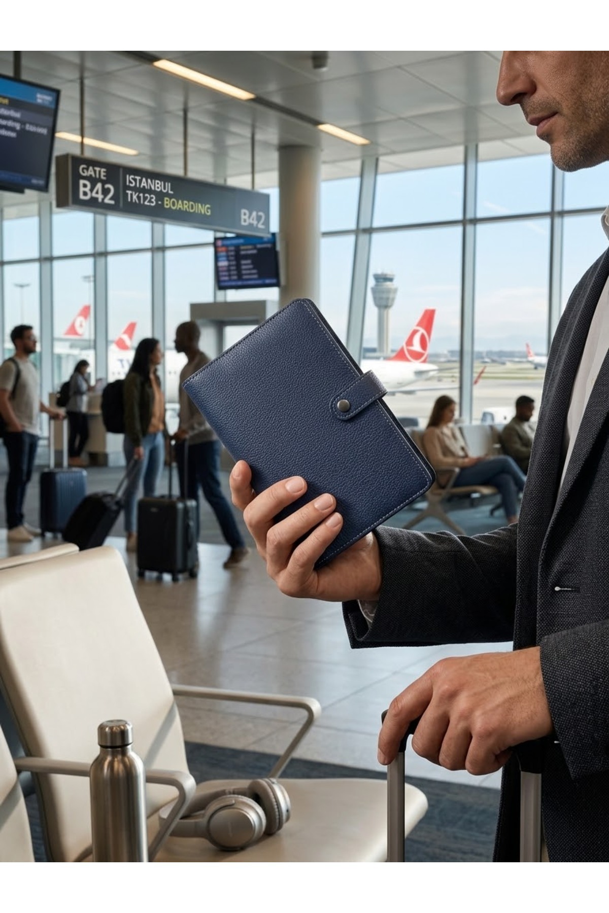 Gempo Çok Amaçlı Pasaport Kılıfı ve Seyahat Organizatörü Telefon, Bilet, Kart, Para Bölmeli El Çantası görsel 2