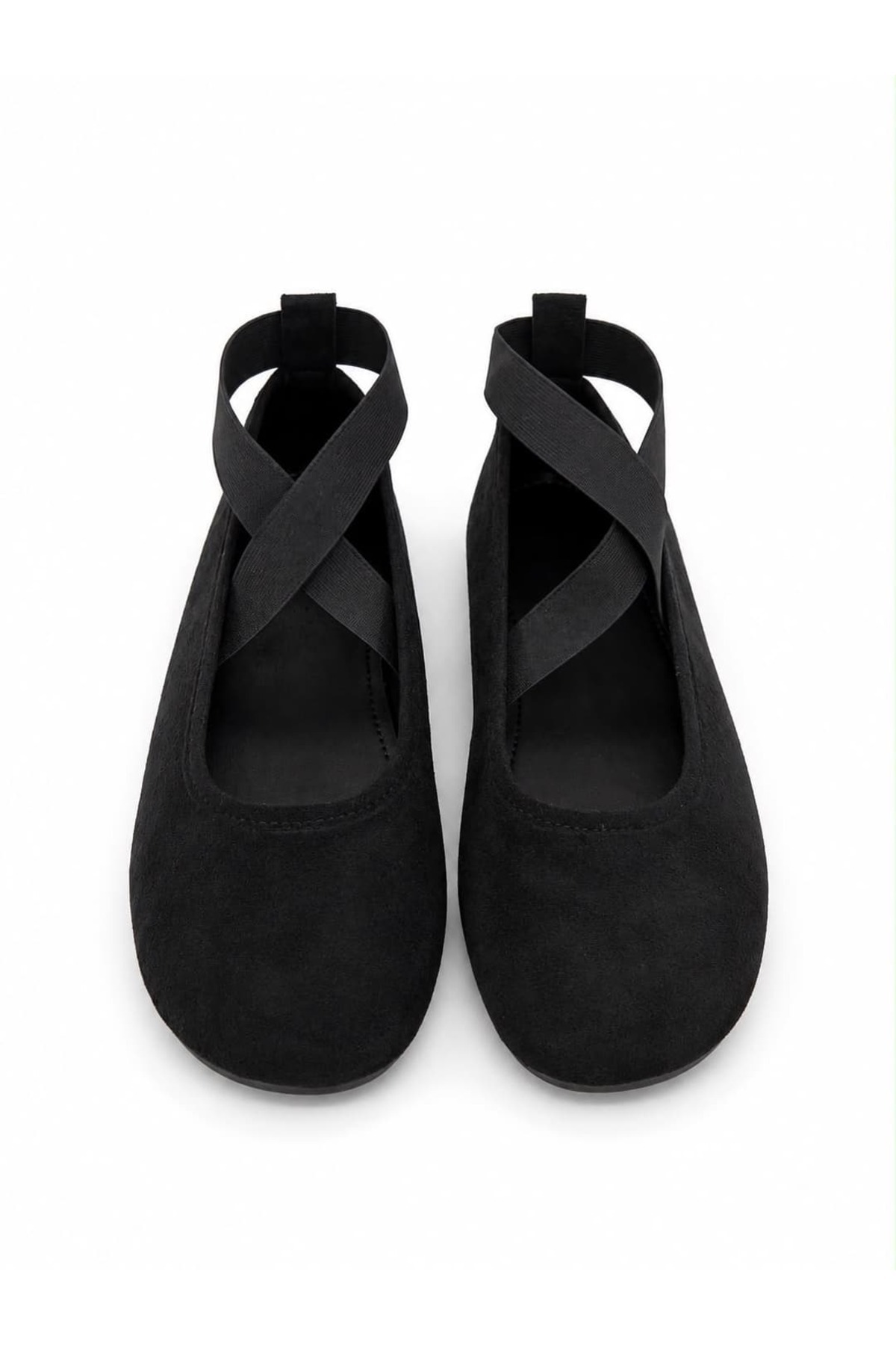 diclepolat Kadın Siyah Süet Çapraz Bantlı Babet Ayakkabı Rahat Günlük Ayakkabı Velron