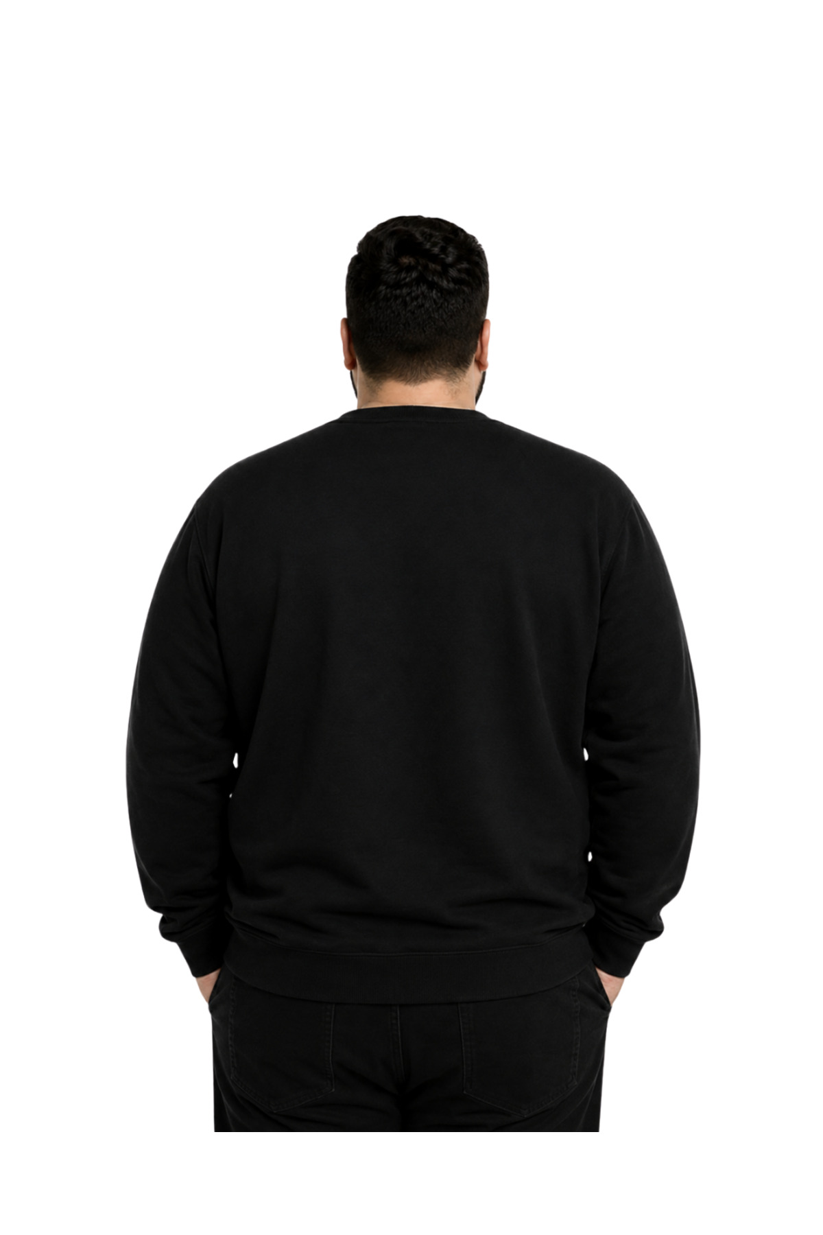 BattalModa Erkek Büyük Beden Siyah Oysho Kumaş TT Sweatshirt 3XL-4XL-5XL-6XL görsel 3