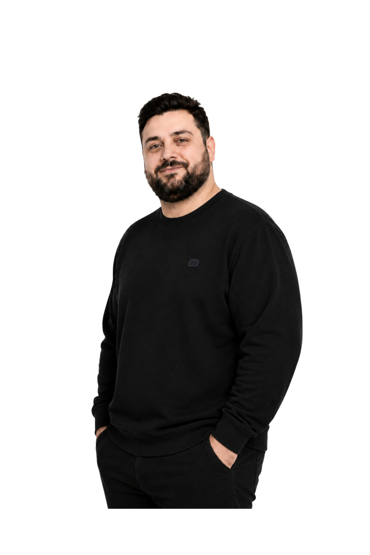 BattalModa Erkek Büyük Beden Siyah Oysho Kumaş TT Sweatshirt 3XL-4XL-5XL-6XL görsel 2