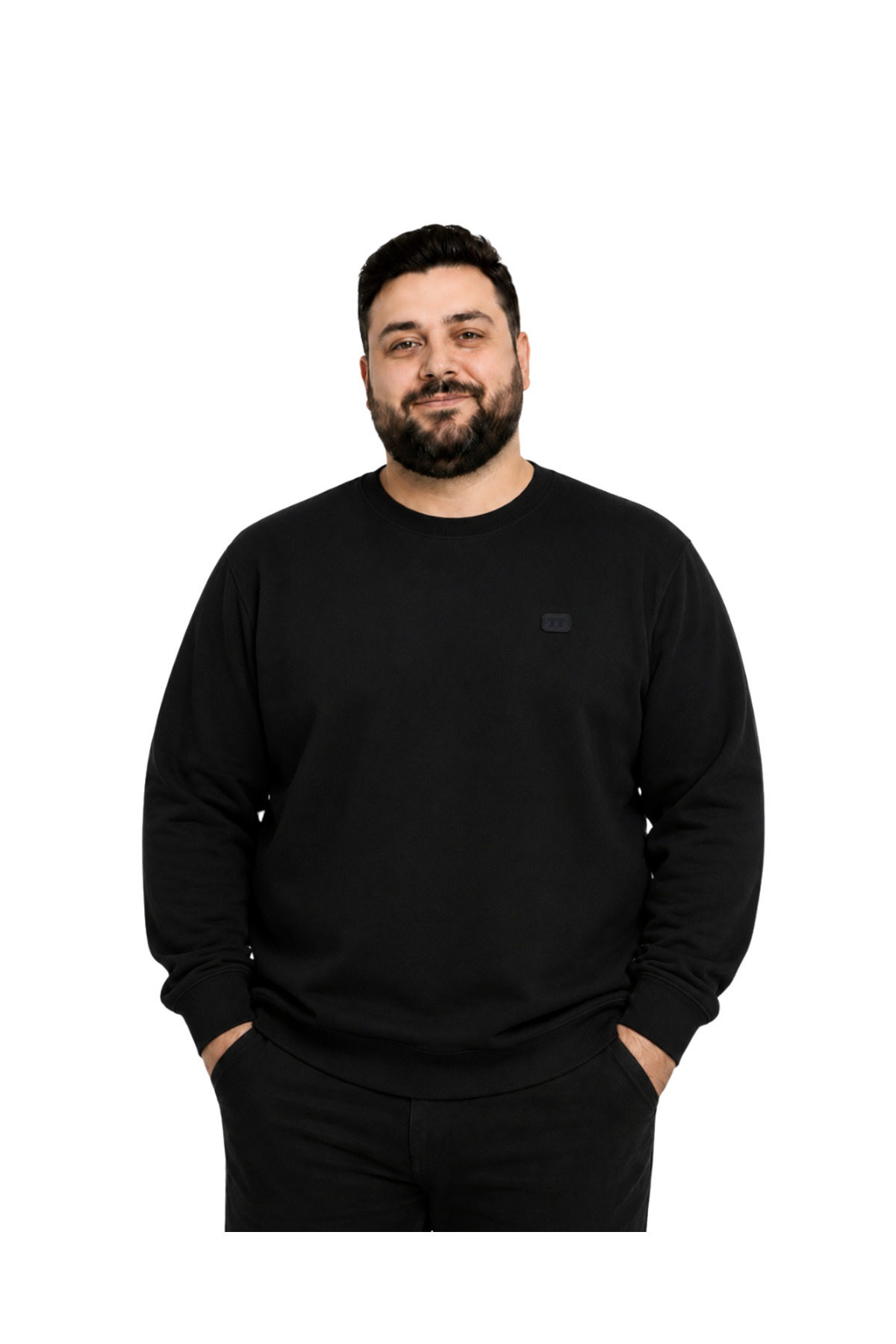 BattalModa Erkek Büyük Beden Siyah Oysho Kumaş TT Sweatshirt 3XL-4XL-5XL-6XL