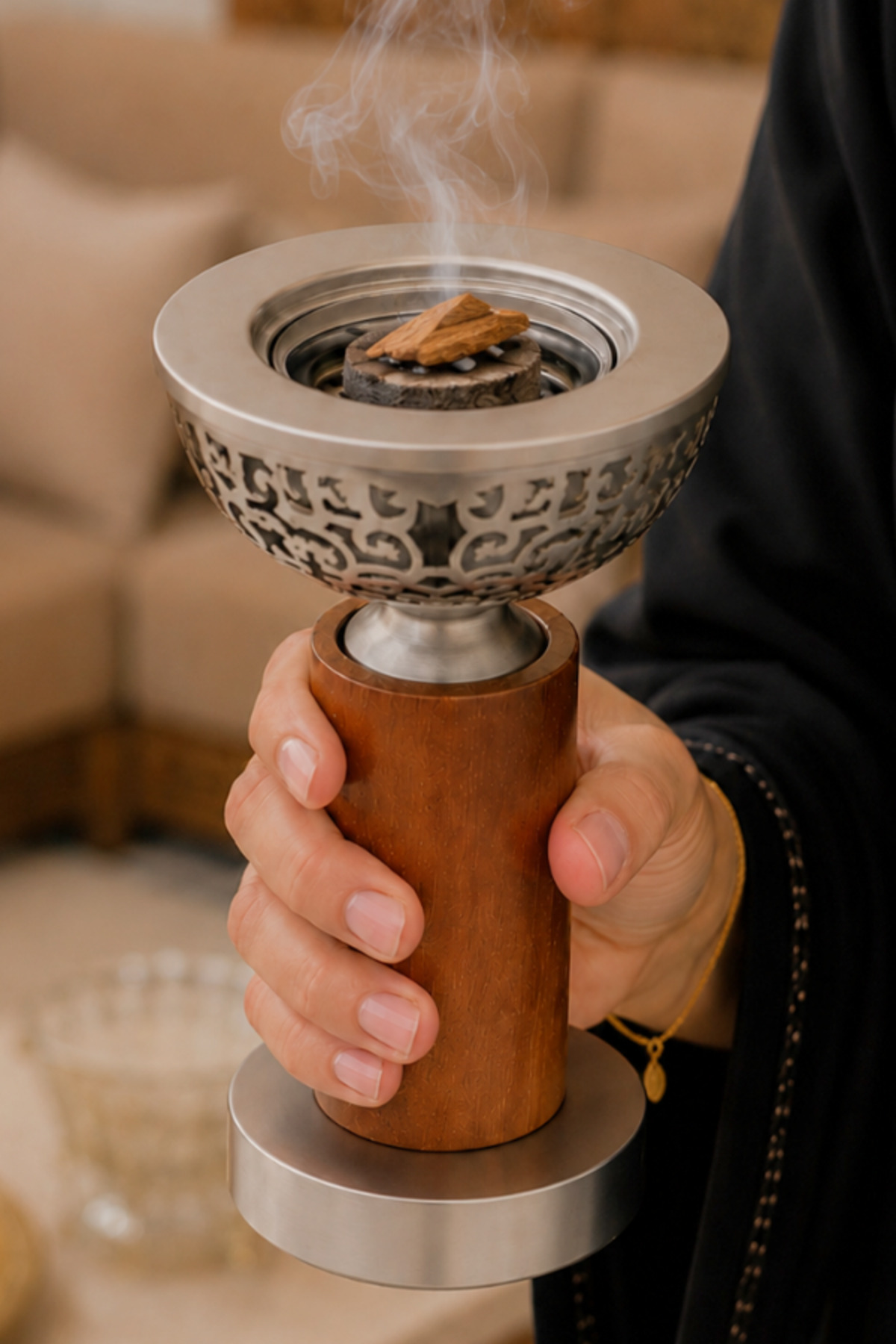 مبخرة فضي لماع / فضي مطفي علئ خشب استيل مزخرفة موديل جديد وبجودة عالية