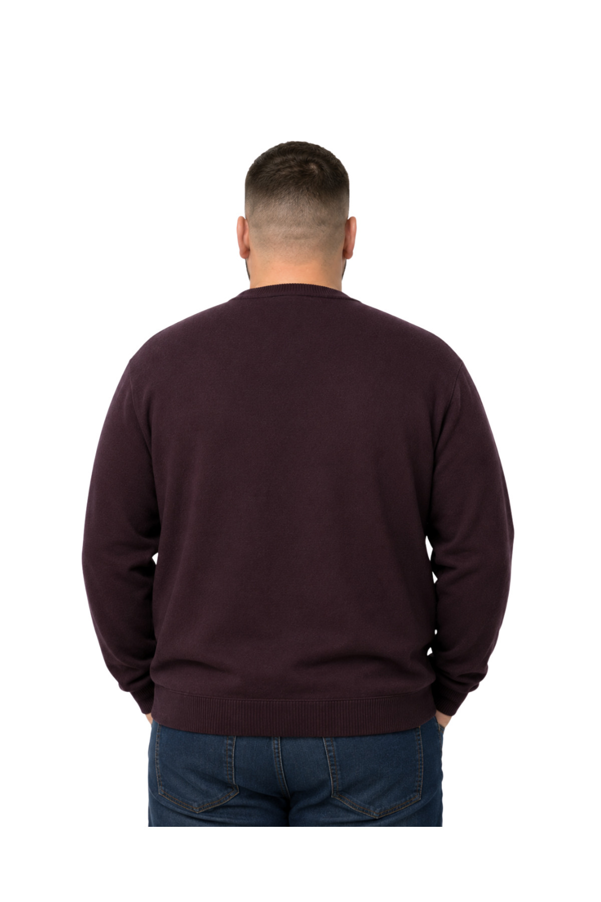 BattalModa Erkek Büyük Beden Bordo Bisiklet Yaka Motif Triko Kazak 3XL-4XL-5XL-6XL görsel 3