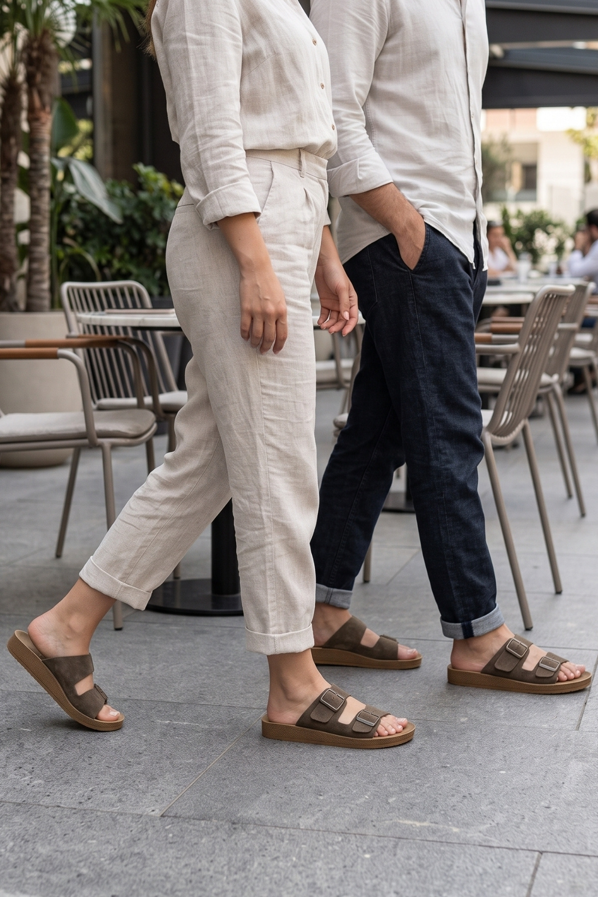 Polomia Comfort Unisex Çift Bant Tokalı Süet Anatomik Şık Uygun Trend Günlük Terlik görsel 2