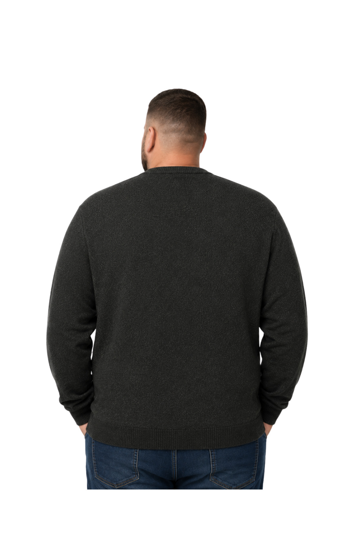 BattalModa Erkek Büyük Beden Haki Bisiklet Yaka Motif Triko Kazak 3XL-4XL-5XL-6XL görsel 3