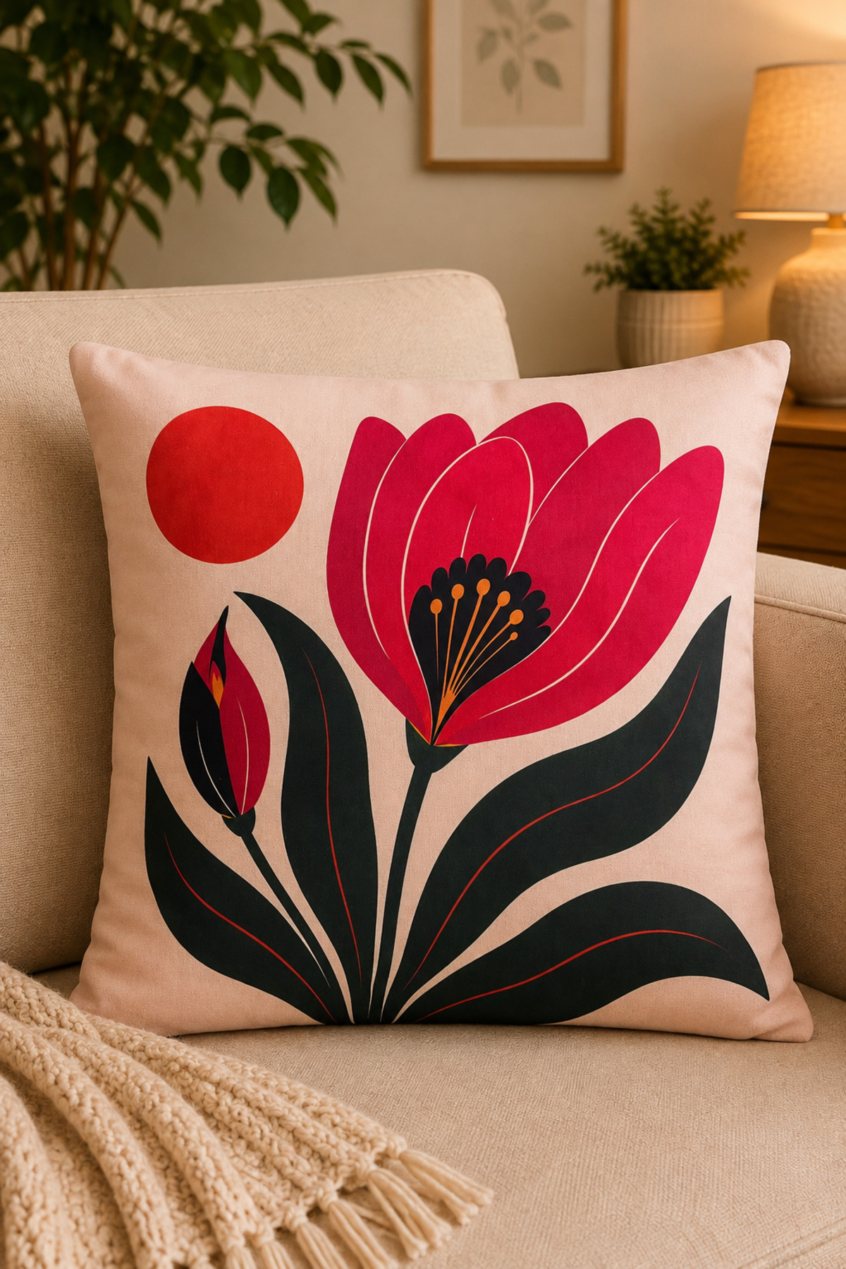 Dijital Baskılı Dekoratif Kırlent Kılıfı 43x43 cm – Modern Desenli Keten Dokulu