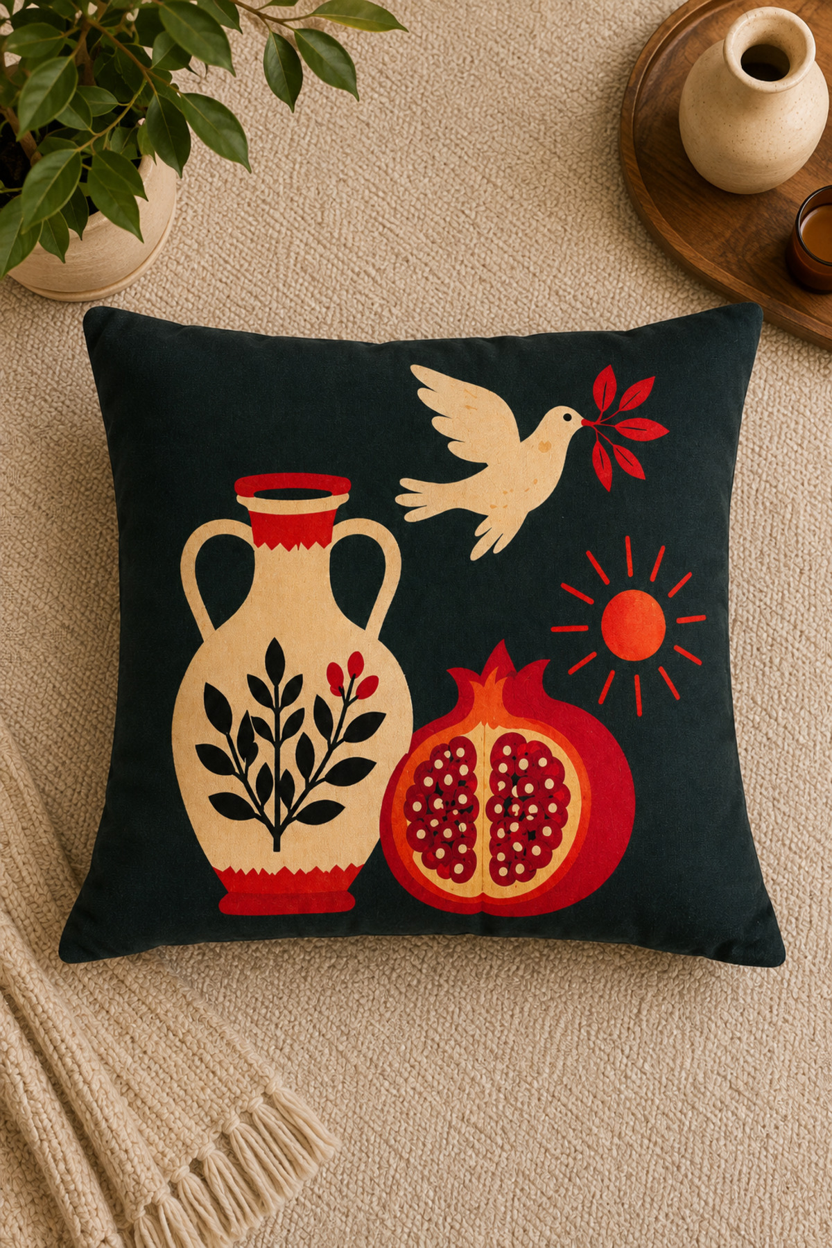 Dijital Baskılı Dekoratif Kırlent Kılıfı 43x43 cm – Modern Desenli Keten Dokulu