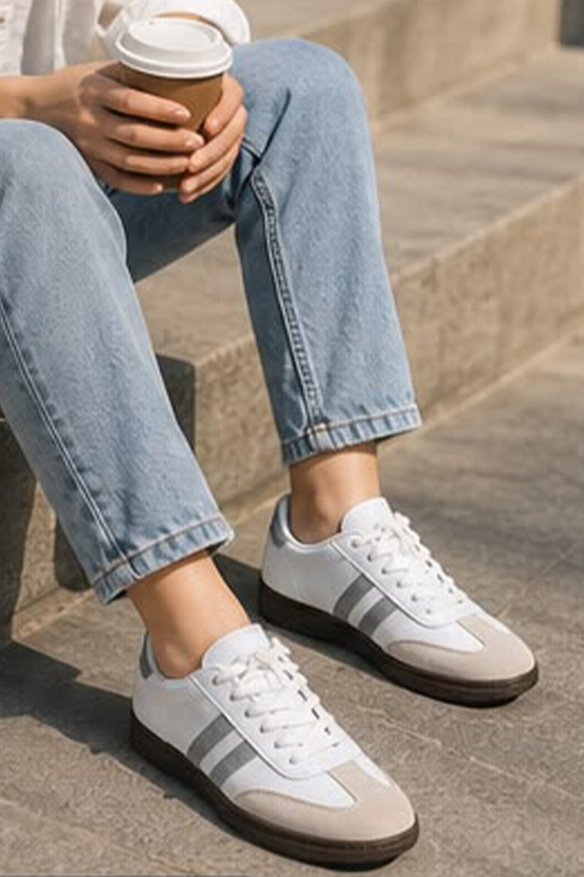 Unisex Stil Şık Rahat Hafif Günlük Yandan Şeritli Bağcıklı Yürüyüş Koşu Sneaker Spor Ayakkabı — سفید FLY-2Bant — تصویر 2 از 4
