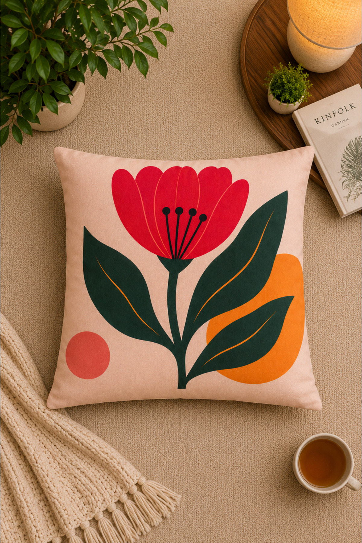 Dijital Baskılı Dekoratif Kırlent Kılıfı 43x43 cm – Modern Desenli Keten Dokulu