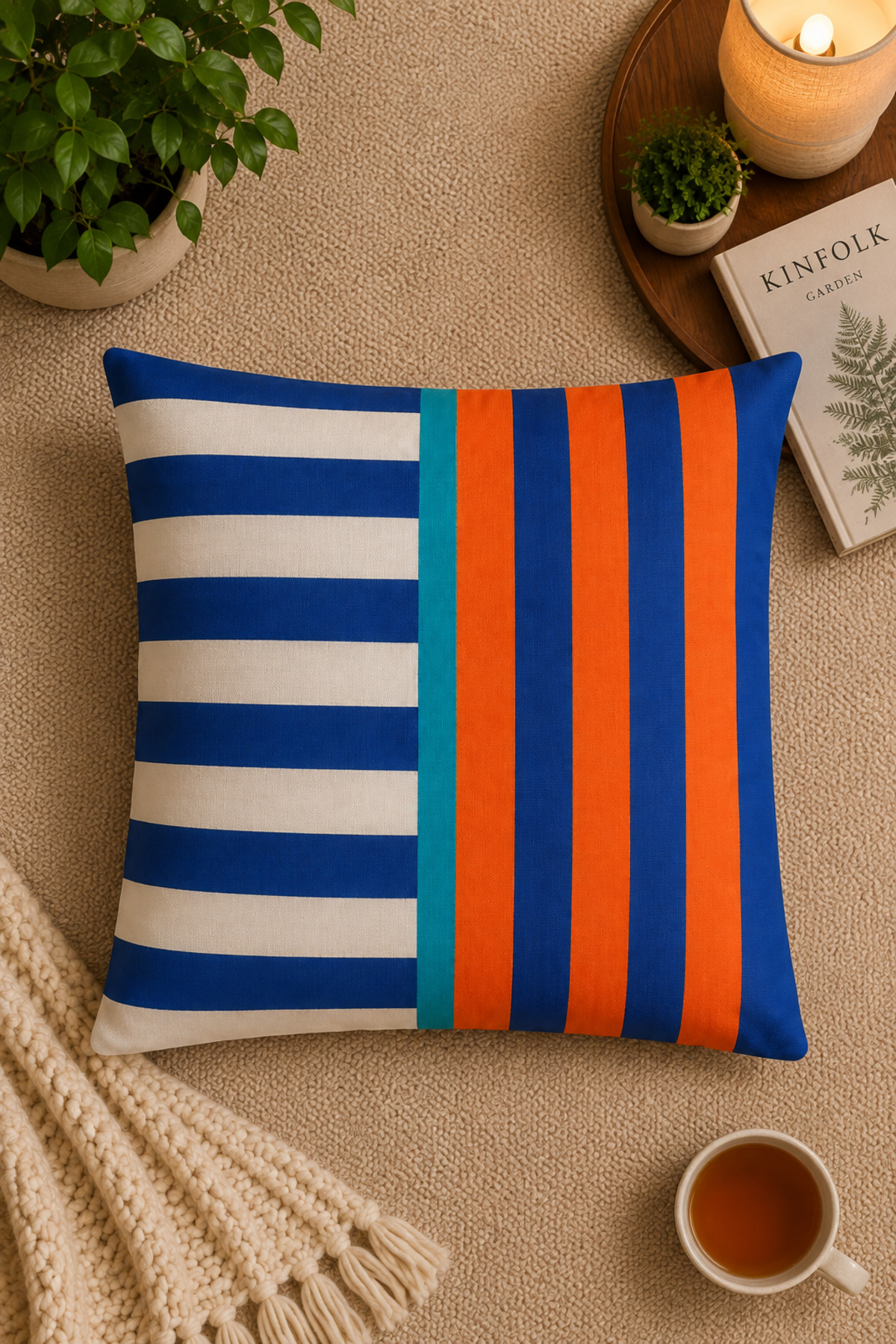 Dijital Baskılı Dekoratif Kırlent Kılıfı 43x43 cm – Modern Desenli Keten Dokulu