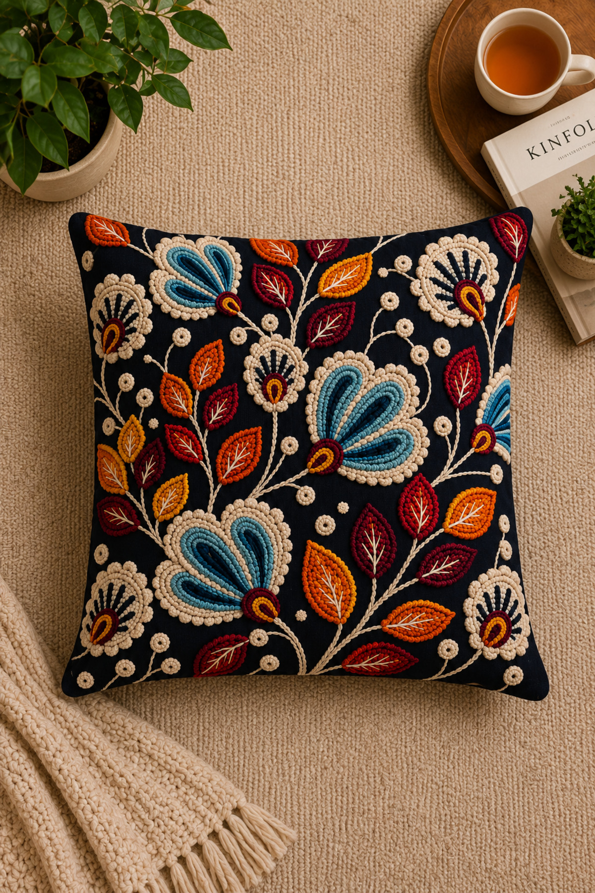 Dijital Baskılı Dekoratif Kırlent Kılıfı 43x43 cm – Modern Desenli Keten Dokulu
