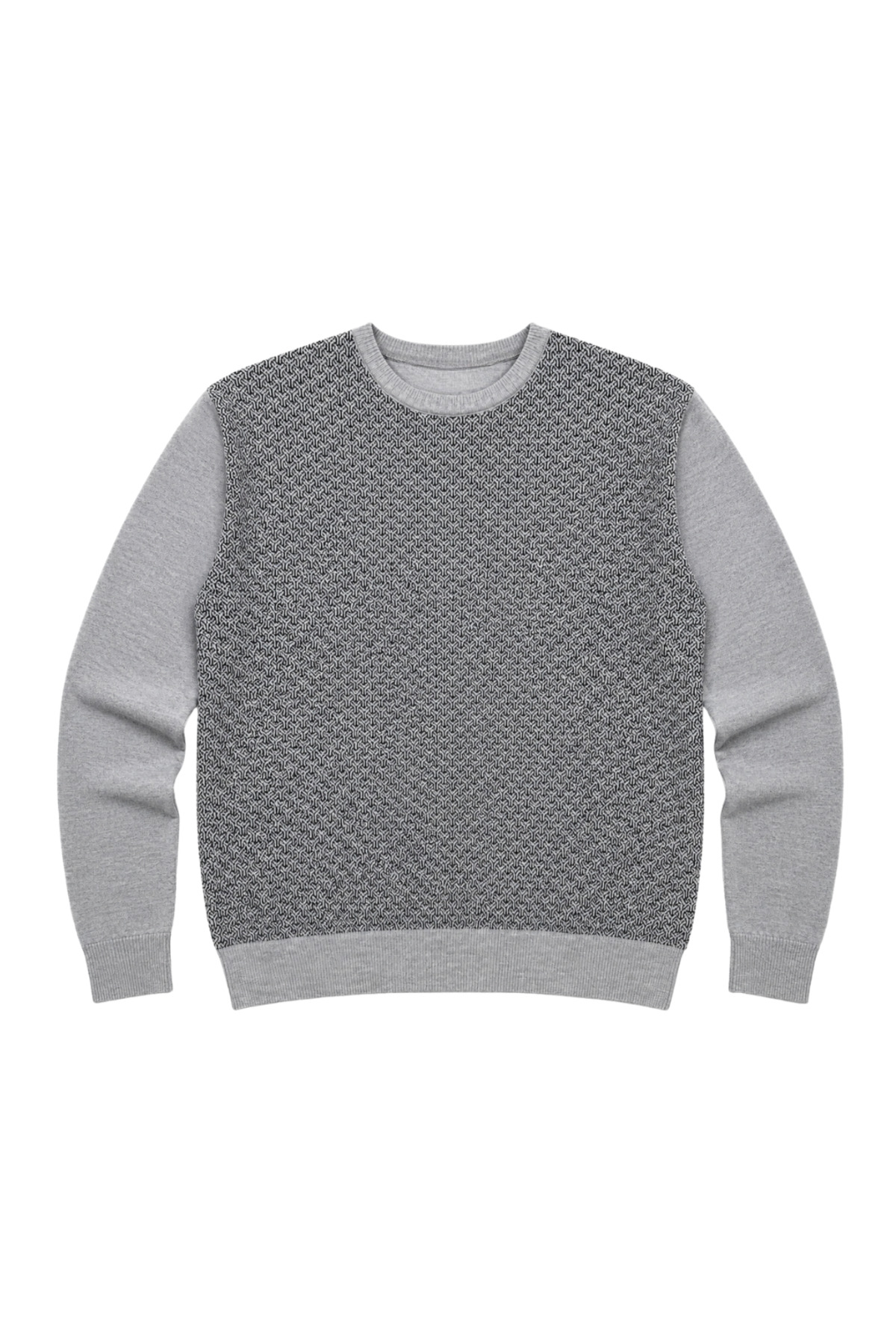 BattalModa Erkek Büyük Beden Gri Bisiklet Yaka Motif Triko Kazak 3XL-4XL-5XL-6XL görsel 4