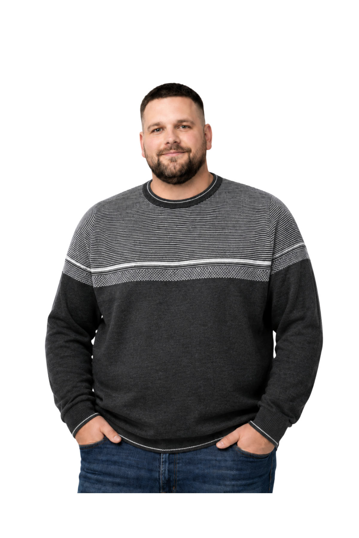 BattalModa Erkek Büyük Beden Antrasit Bisiklet Yaka Ufuk Triko Kazak 5XL-6XL-7XL-8XL