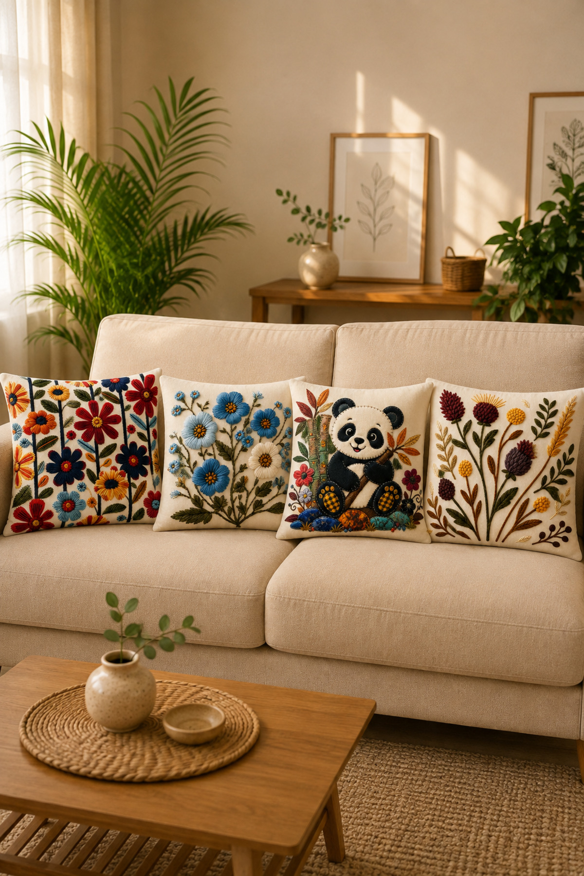 4 Adet Dijital Baskılı Kırlent Kılıfı 43x43 cm – Renkli Modern Dekoratif Yastık Kılıfı Seti