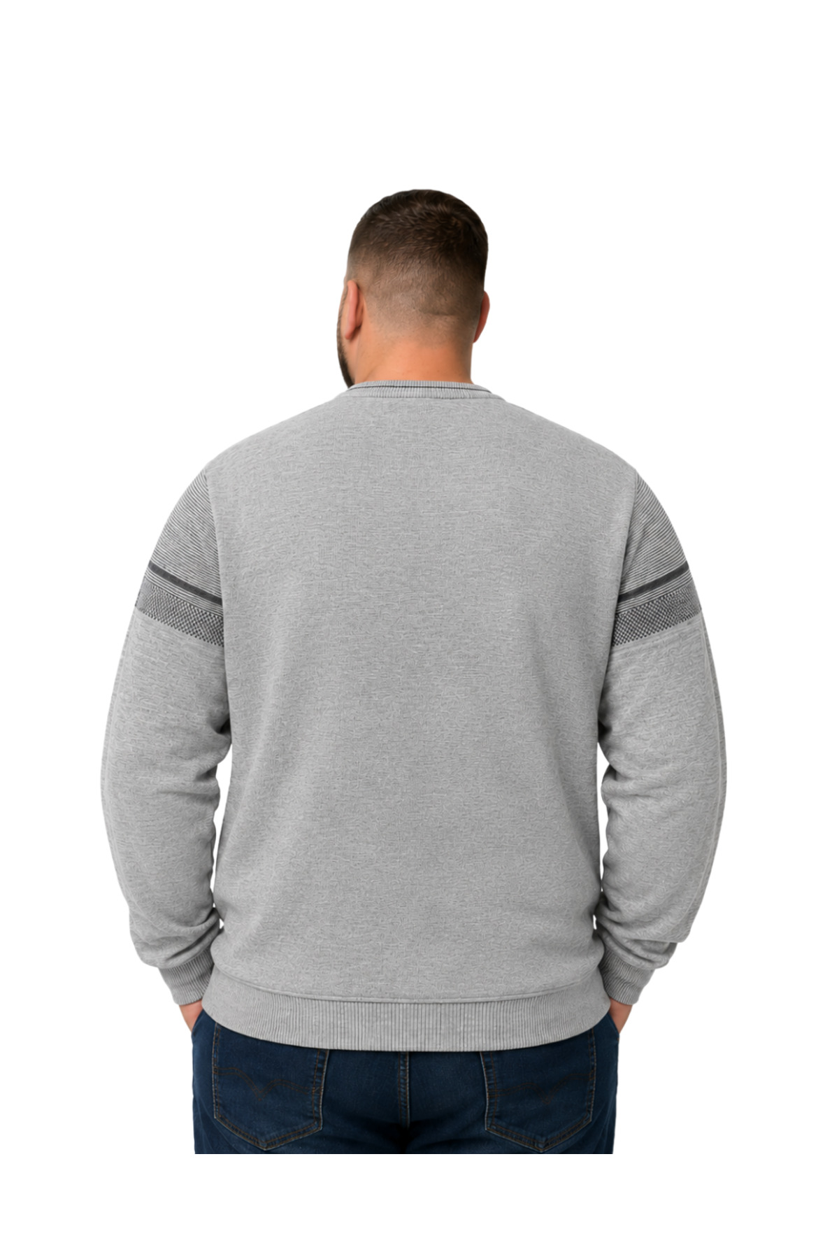 BattalModa Erkek Büyük Beden Gri Bisiklet Yaka Ufuk Triko Kazak 5XL-6XL-7XL-8XL görsel 3