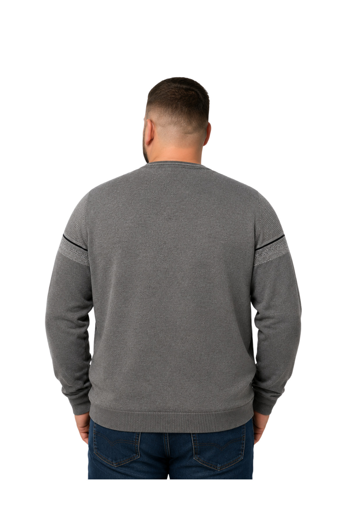 BattalModa Erkek Büyük Beden Koyu Vizon Bisiklet Yaka Ufuk Triko Kazak 5XL-6XL-7XL-8XL görsel 3
