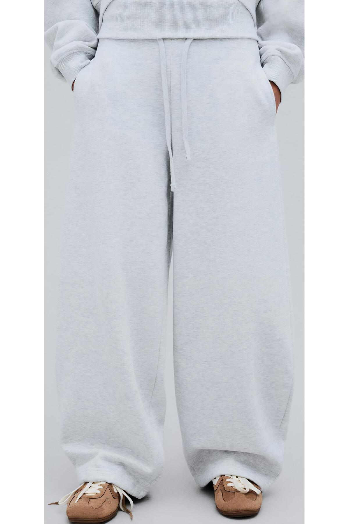 Hira Online Üç İplik Şardonlu Kıvrımlı Kaşkorse Bel Cepli Ayarlanabilir Lastikli Ultra Bol Barrel Fit Baggy Pantolon\Eşofman Altı görsel 3