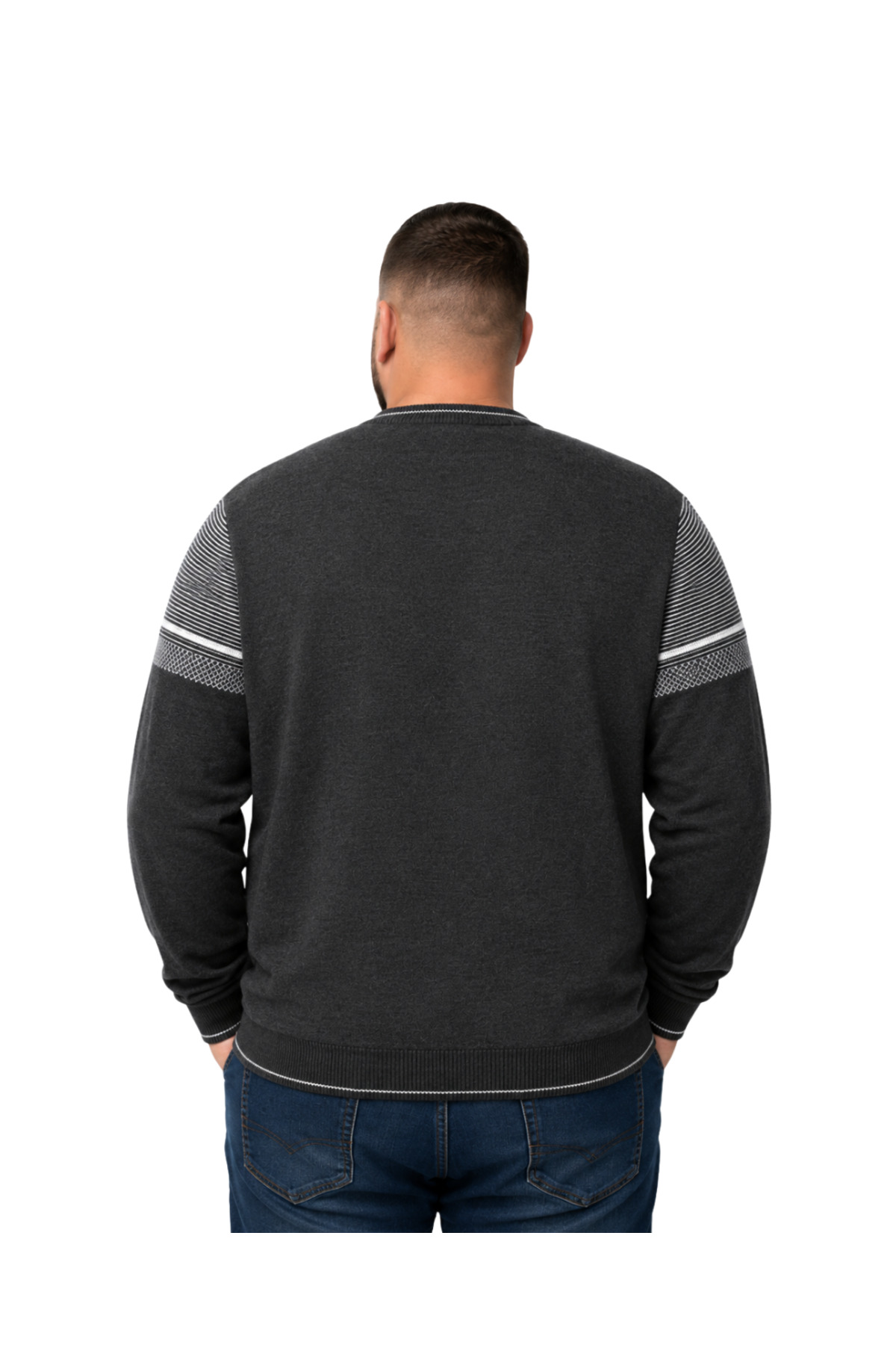 BattalModa Erkek Büyük Beden Antrasit Bisiklet Yaka Ufuk Triko Kazak 5XL-6XL-7XL-8XL görsel 3