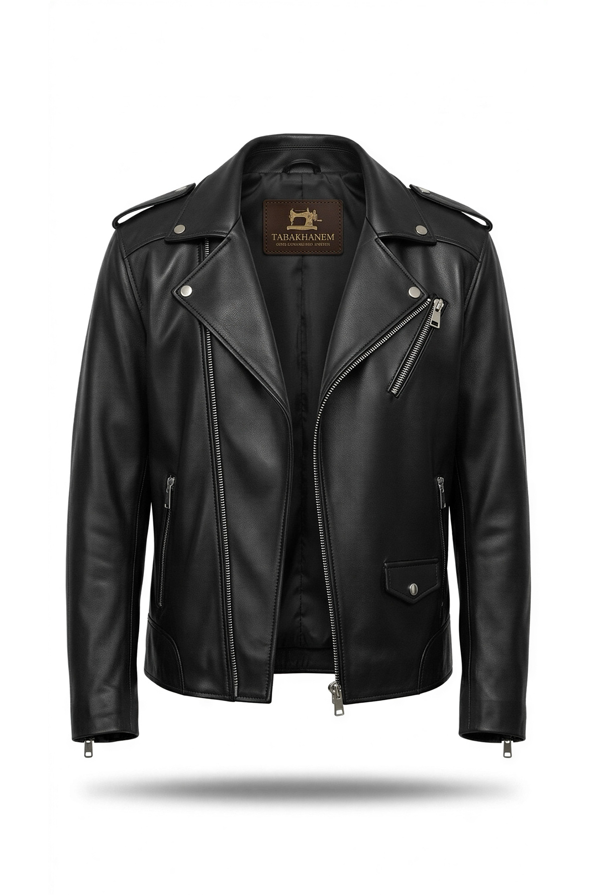 TABAKHANEM %100 Hakiki Kuzu Derisi Erkek Slim Fit Biker Ceket görsel 2