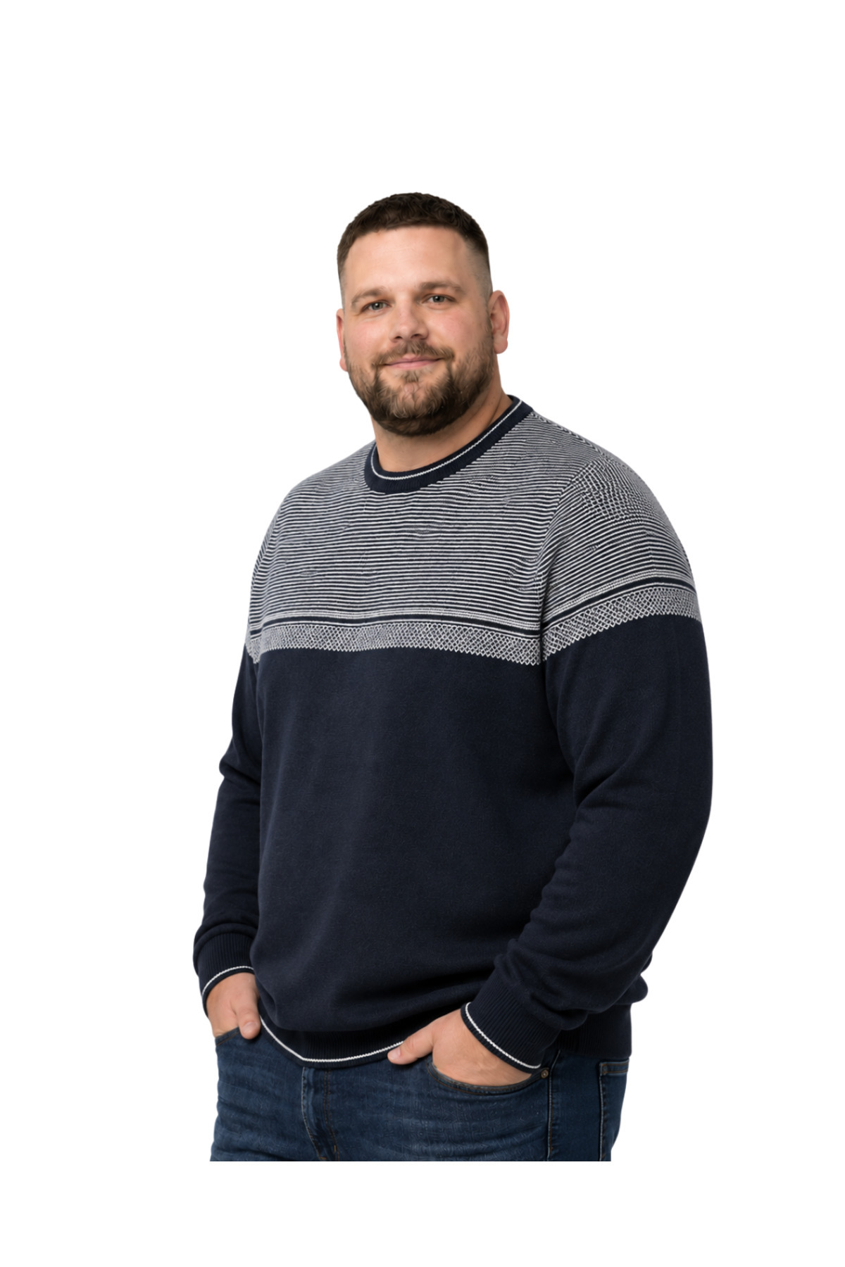 BattalModa Erkek Büyük Beden Lacivert Bisiklet Yaka Ufuk Triko Kazak 5XL-6XL-7XL-8XL görsel 2