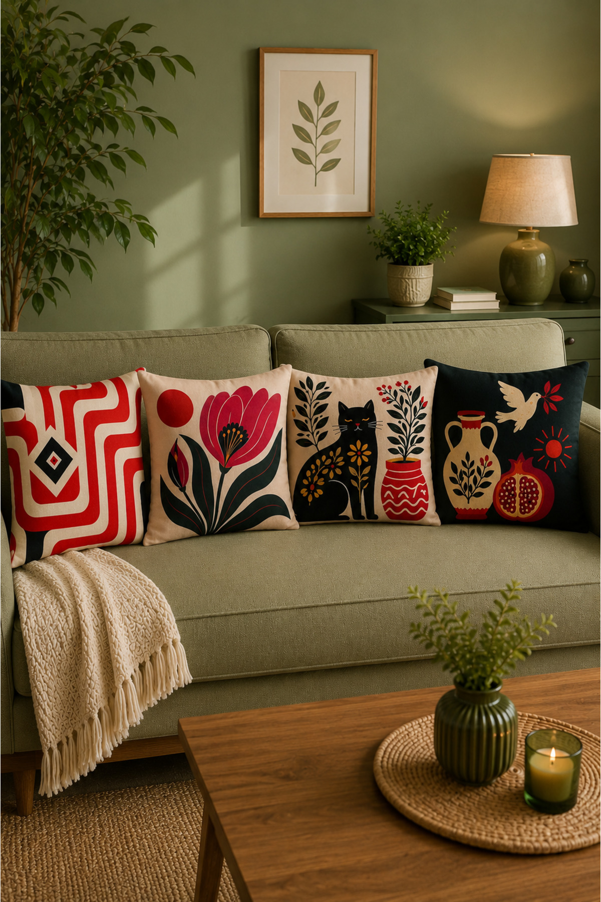 4 Adet Dijital Baskılı Kırlent Kılıfı 43x43 cm – Renkli Modern Dekoratif Yastık Kılıfı Seti