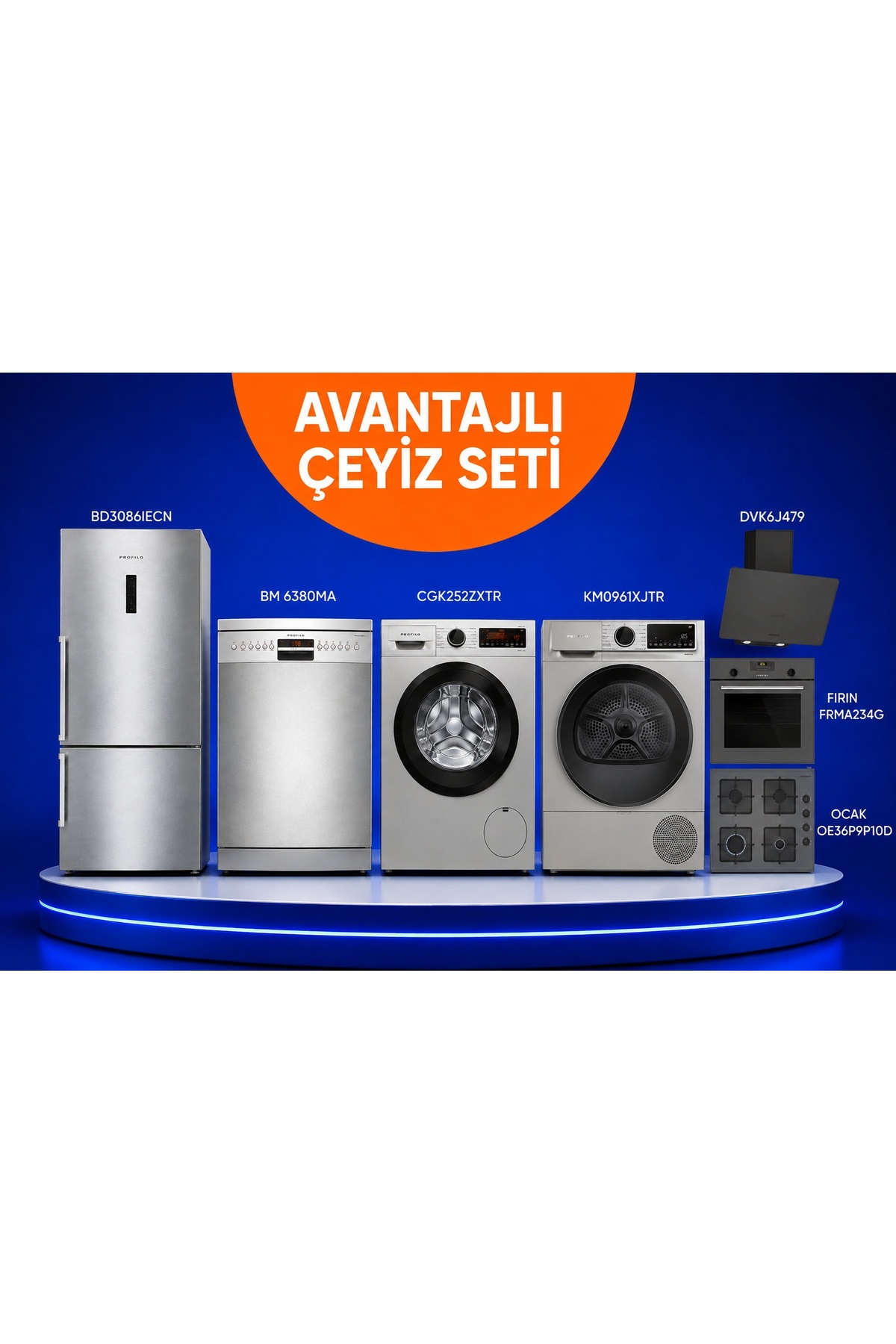 Profilo 5 Li Çeyiz Seti (BD3086IECN - BM6380MA - CGK252ZXTR- KM0961XJTR - DVK6J479 -FRMA234G - OE36P9P10D )