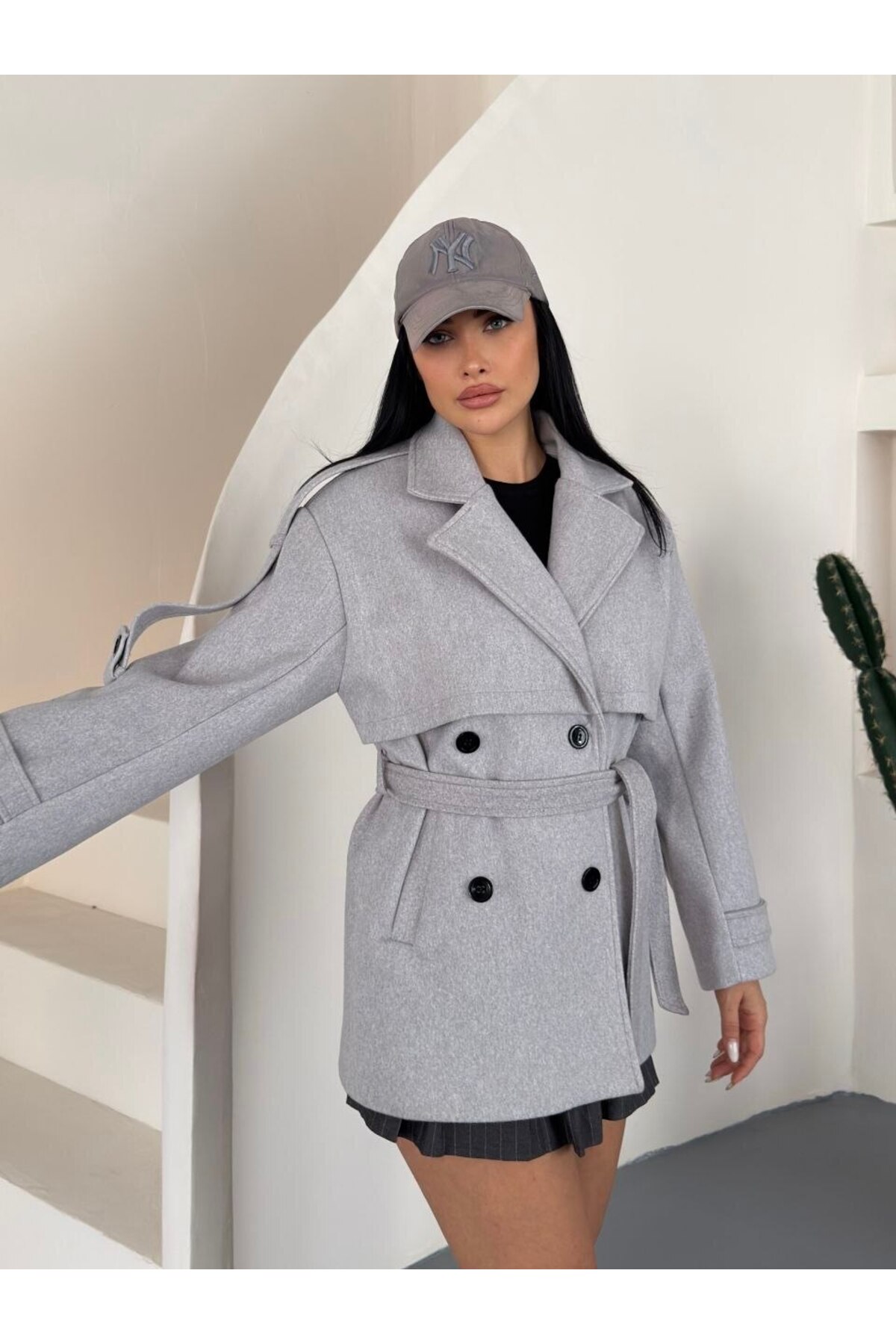 DENİKK TREND KADIN KRUVAZE PREMIUM KAŞE TRENÇKOT KABAN-Trendy Women's Double-Breasted Wool-Blend Winter Coat görsel 3