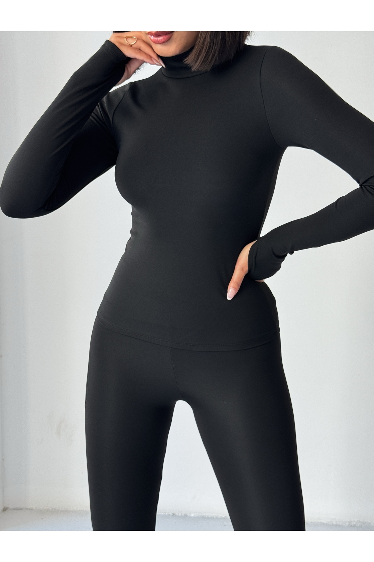 Nordmende Kışlık İçi Polarlı Parmak Detaylı Balıkçı Yaka Uzun Kollu Body Bluz görsel 4