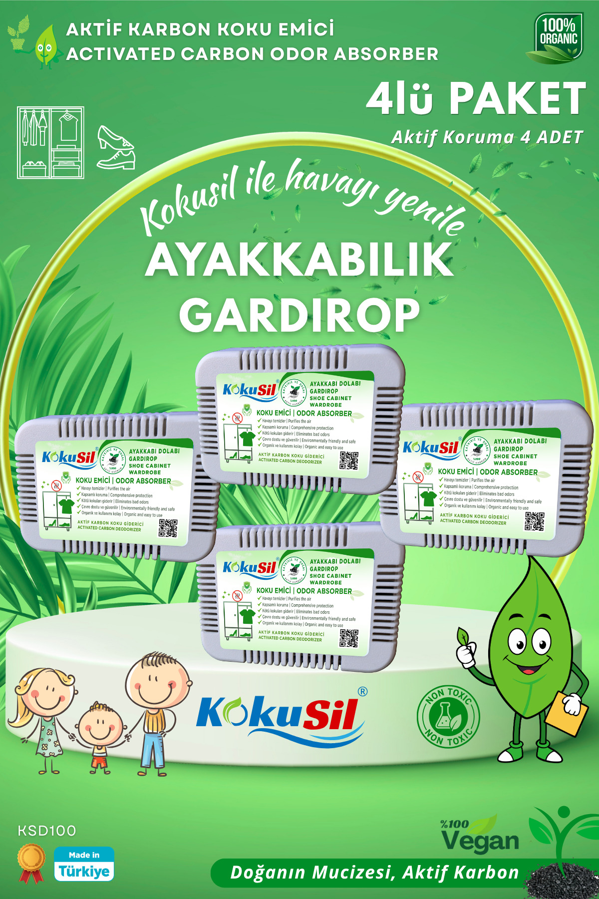 Ayakkabı Dolabı Koku Giderici ve Koku Emici 4 lü Paket — KSD400