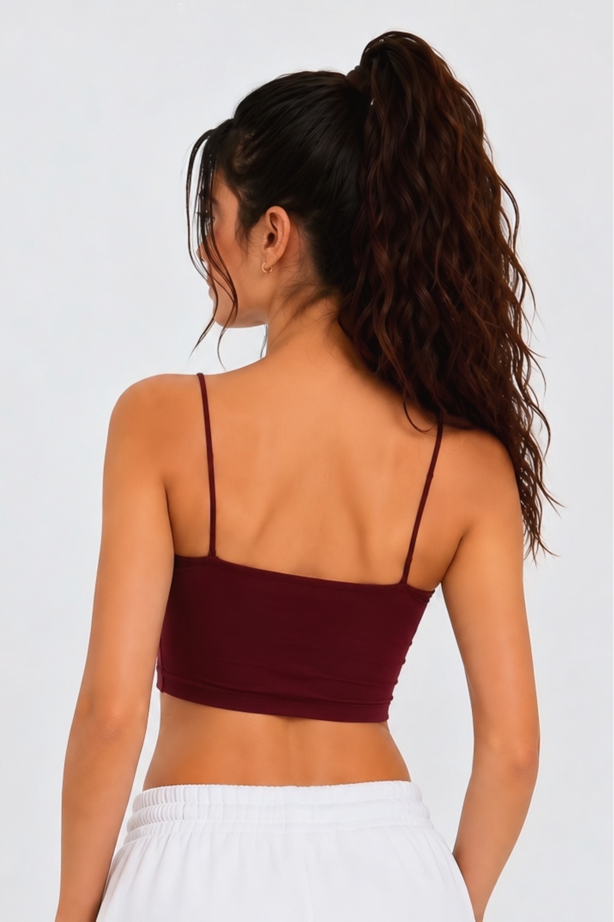 OWNME Kadın ince Ip Askılı çift katli Crop Bluz , Basic Büstiyer görsel 3