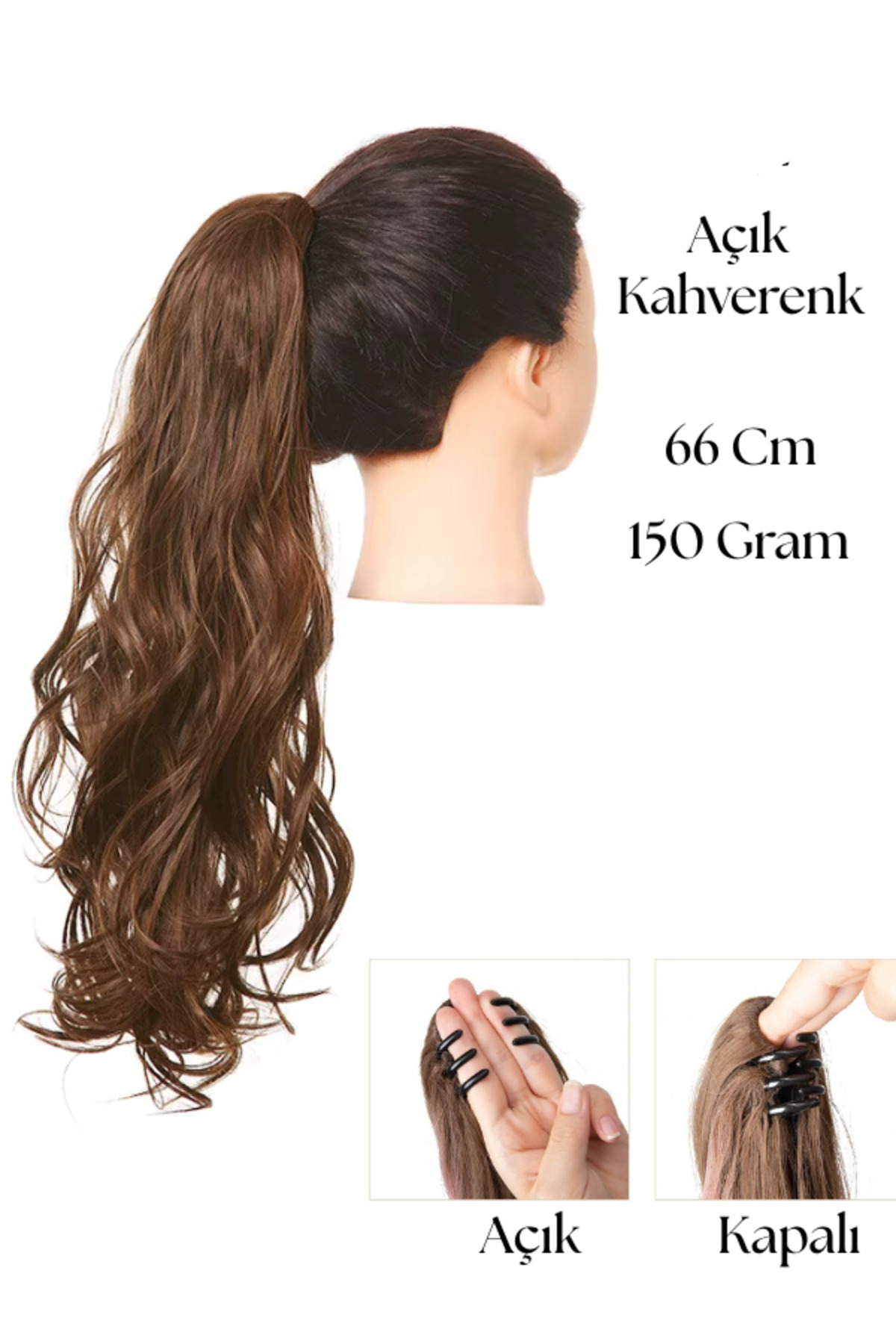 YARAT Açık Kahverenk 66 Cm Dalgalı Tokalı At Kuyrugu, Kalite Fiber Sentetik Isıya Dayanıklı Mandal, 150 Gram görsel 4