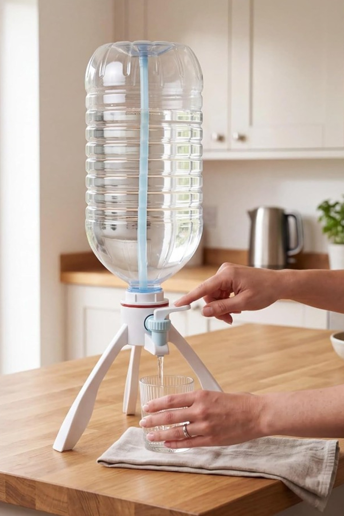 Kitchen Beauty 5 Litre Pet Şişe Uyumlu Demonte Ayaklı Su Sebili - Basınç Dengeli Masaüstü Su Musluk Aparatı, Piknik, Kamp ve Mutfak