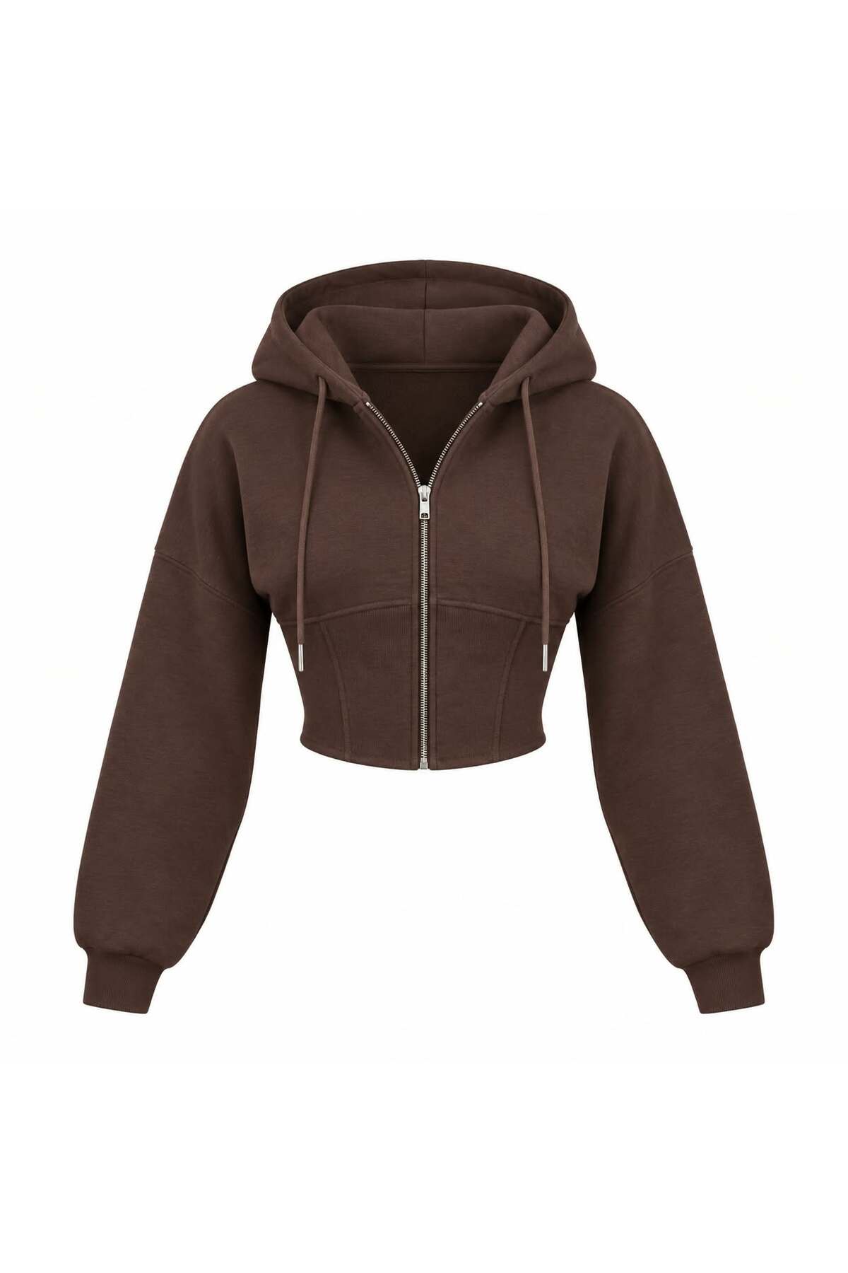 EVOA Kadın Kahve Oversize Kol Kapüşonlu Crop Hırka