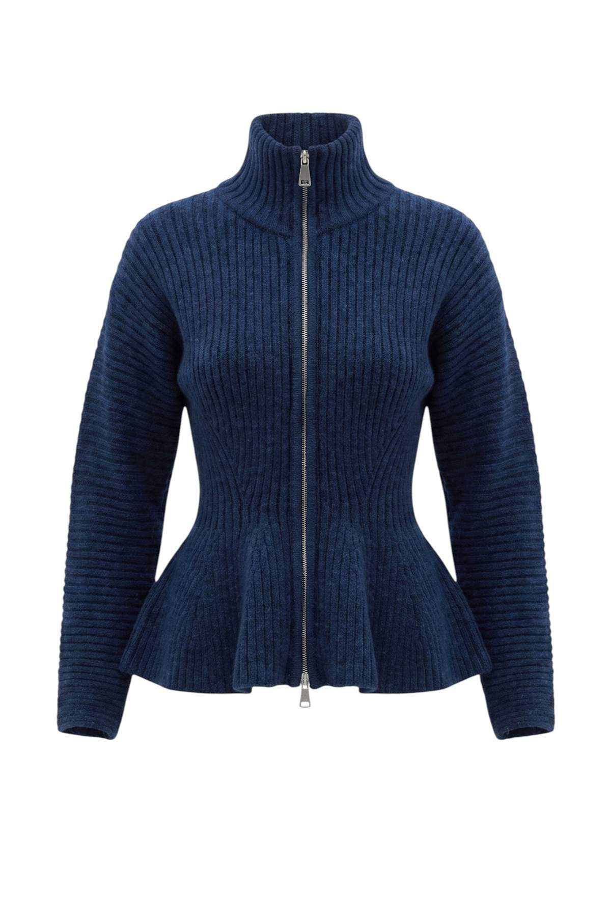 Trendyolmilla Wardrobe Essentials Lacivert Yumuşak Dokulu Peplum Detaylı Devrik Yaka Triko Hırka TWOAW27HI00063