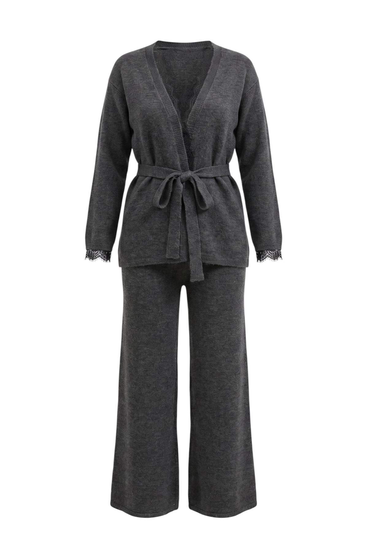 Trendyolmilla Wardrobe Essentials Antrasit Alpaka Yünlü Basic Triko Hırka TWOAW27HI00142